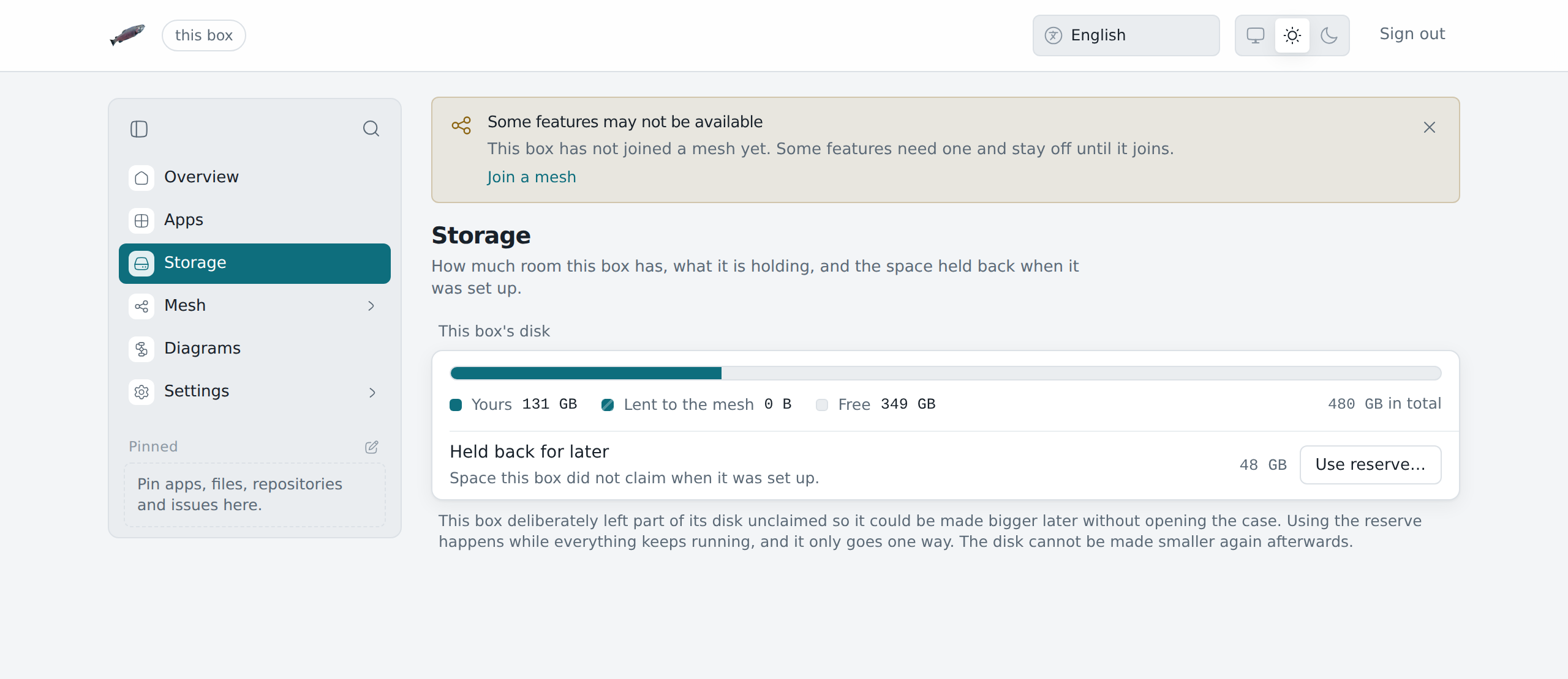 The Storage pane.